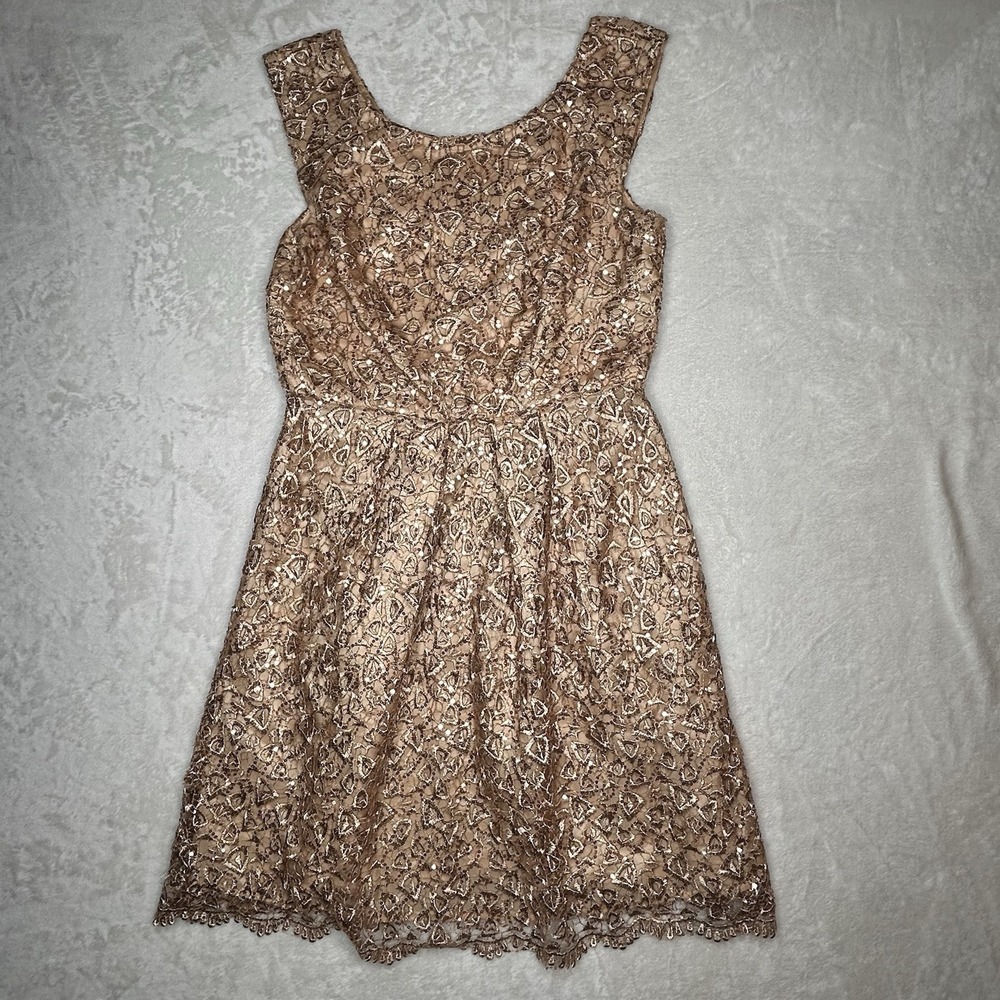 Decode Women 1.8 (8) Cocktail Dress Gold Sparkle Lace Sequin Formal Knee Length‎